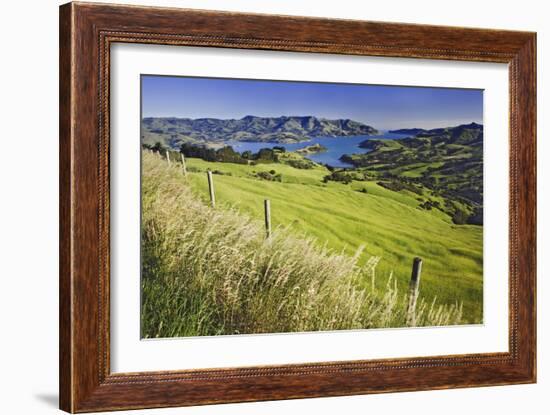 New Zealand, South Island. Akaroa Harbor landscape.-Jaynes Gallery-Framed Photographic Print