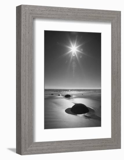 New Zealand, South Island. BW starburst over Moeraki Boulders Scenic Reserve.-Jaynes Gallery-Framed Photographic Print