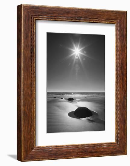 New Zealand, South Island. BW starburst over Moeraki Boulders Scenic Reserve.-Jaynes Gallery-Framed Photographic Print