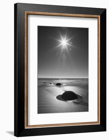 New Zealand, South Island. BW starburst over Moeraki Boulders Scenic Reserve.-Jaynes Gallery-Framed Photographic Print