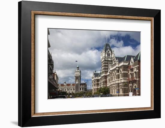 New Zealand, South Island, Otago, Dunedin, Railway Station and Dunedin High Courts-Walter Bibikow-Framed Photographic Print