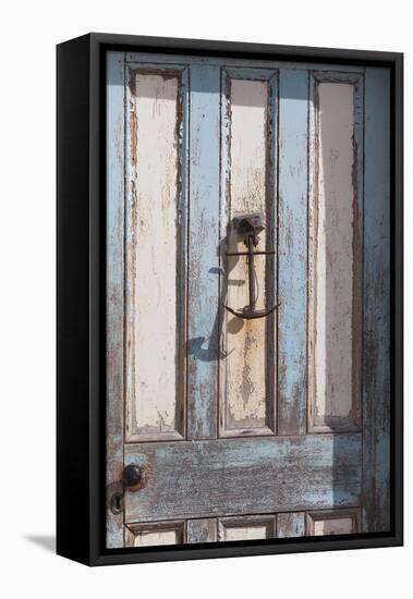 New Zealand, South Island, Otago, Moeraki, door detail with anchor-Walter Bibikow-Framed Premier Image Canvas