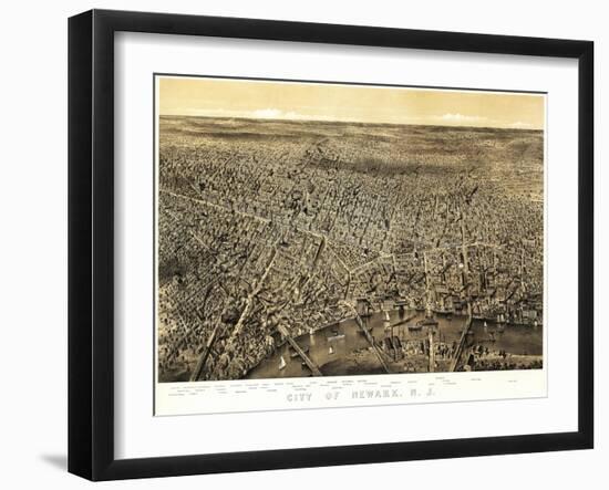 Newark, New Jersey - Panoramic Map-Lantern Press-Framed Art Print