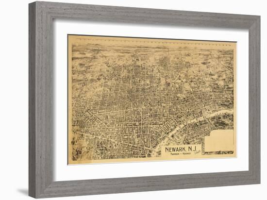 Newark, New Jersey - Panoramic Map-Lantern Press-Framed Art Print