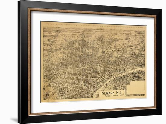 Newark, New Jersey - Panoramic Map-Lantern Press-Framed Art Print