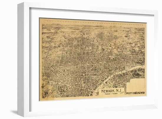 Newark, New Jersey - Panoramic Map-Lantern Press-Framed Art Print