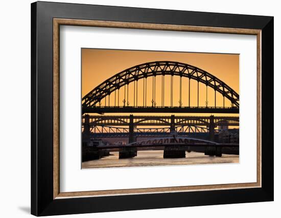 Newcastle Upon Tyne Skyline, Gateshead with the Tyne Bridge over River Tyne, Tyne and Wear-Neale Clark-Framed Photographic Print