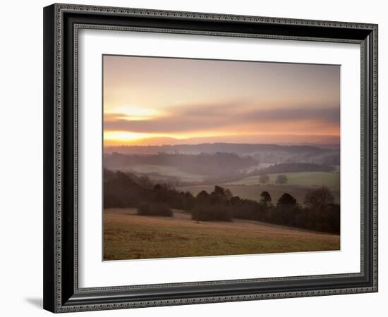 Newlands Corner View at Dawn, Near Guilford, Surrey Hills, North Downs, Surrey, England, United Kin-John Miller-Framed Photographic Print