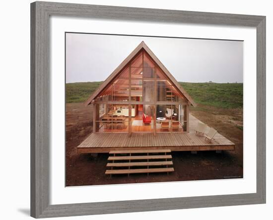 Newly Constructed Prefabricated House on Block Island with Large Wrap Around Deck-John Zimmerman-Framed Photographic Print