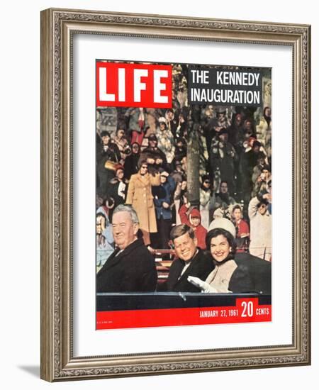 Newly-Elected President John F. Kennedy and Wife Jacqueline Enroute to the White House, January '61-Leonard Mccombe-Framed Photographic Print