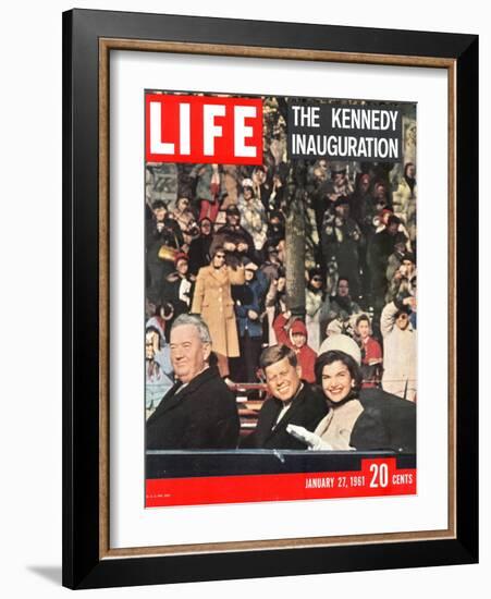 Newly-Elected President John F. Kennedy and Wife Jacqueline Enroute to the White House, January '61-Leonard Mccombe-Framed Photographic Print