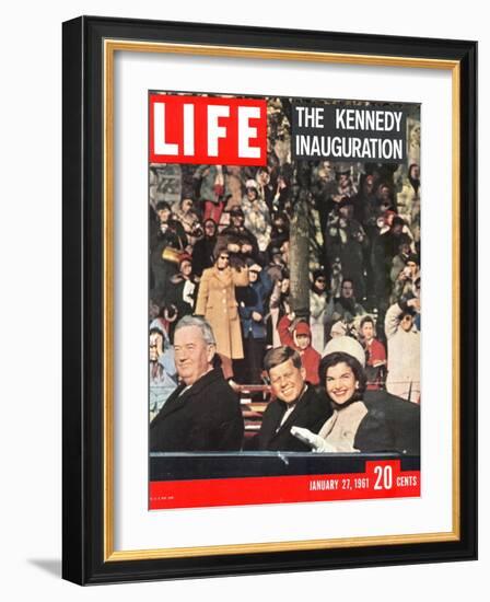 Newly-Elected President John F. Kennedy and Wife Jacqueline Enroute to the White House, January '61-Leonard Mccombe-Framed Photographic Print
