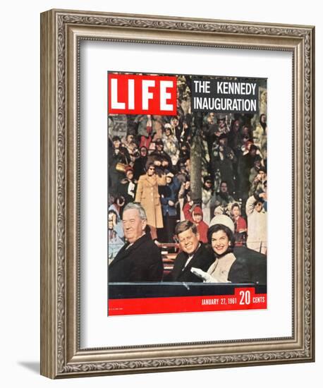 Newly-Elected President John F. Kennedy and Wife Jacqueline Enroute to the White House, January '61-Leonard Mccombe-Framed Photographic Print