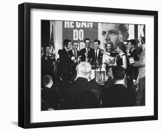 Newly Elected Senator, Edward M. Kennedy, at a Victory Celebration on Election Night-John Loengard-Framed Photographic Print