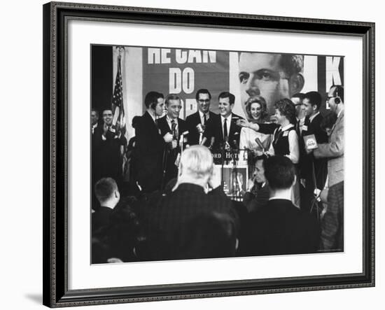 Newly Elected Senator, Edward M. Kennedy, at a Victory Celebration on Election Night-John Loengard-Framed Photographic Print