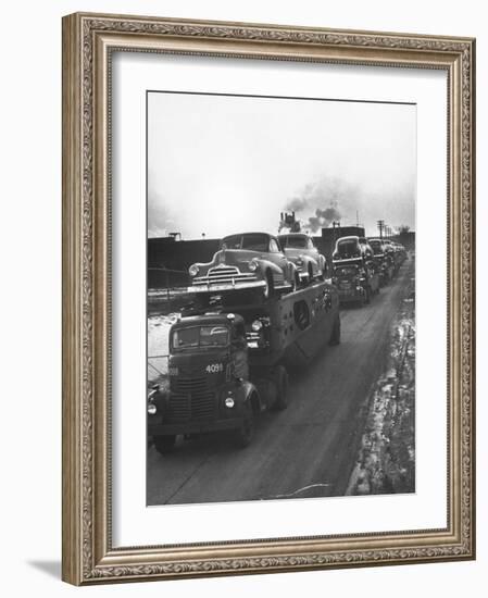 Newly-Made Pontiacs Being Transported on Trucks-Ralph Morse-Framed Photographic Print