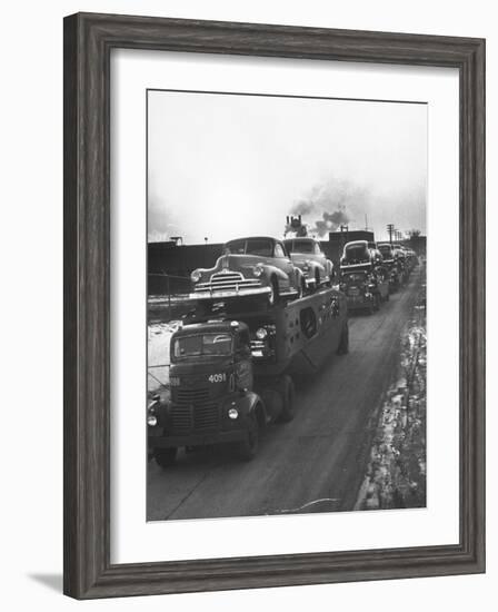 Newly-Made Pontiacs Being Transported on Trucks-Ralph Morse-Framed Photographic Print