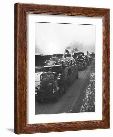 Newly-Made Pontiacs Being Transported on Trucks-Ralph Morse-Framed Photographic Print