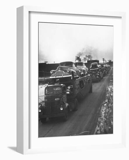 Newly-Made Pontiacs Being Transported on Trucks-Ralph Morse-Framed Photographic Print