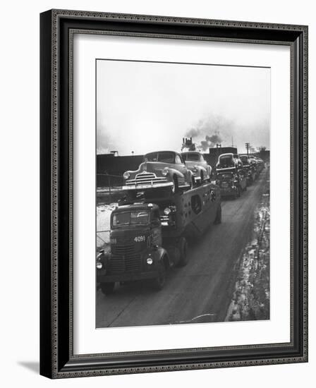 Newly-Made Pontiacs Being Transported on Trucks-Ralph Morse-Framed Photographic Print