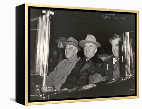 Newly Re-elected Pres. Franklin Roosevelt with VP Harry Truman Ride to the White House to Celebrate-George Skadding-Framed Premier Image Canvas