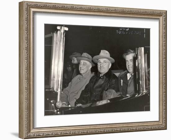 Newly Re-elected Pres. Franklin Roosevelt with VP Harry Truman Ride to the White House to Celebrate-George Skadding-Framed Photographic Print