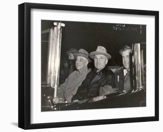 Newly Re-elected Pres. Franklin Roosevelt with VP Harry Truman Ride to the White House to Celebrate-George Skadding-Framed Photographic Print