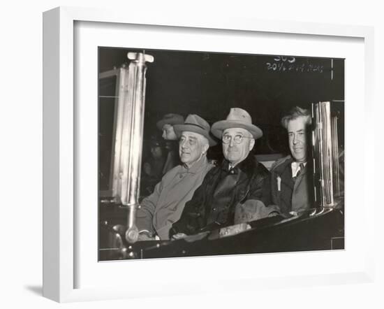 Newly Re-elected Pres. Franklin Roosevelt with VP Harry Truman Ride to the White House to Celebrate-George Skadding-Framed Photographic Print