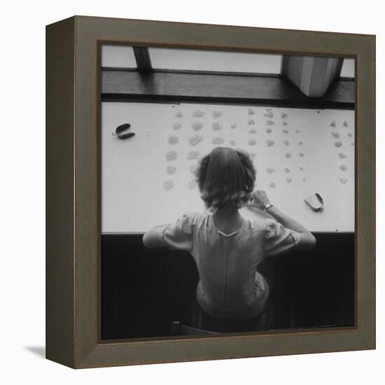 Newly Trained Girl Sorting Thousands of Dollars Worth of Diamonds-Bob Landry-Framed Premier Image Canvas