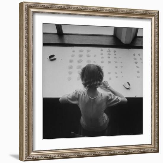 Newly Trained Girl Sorting Thousands of Dollars Worth of Diamonds-Bob Landry-Framed Photographic Print