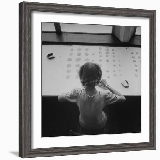 Newly Trained Girl Sorting Thousands of Dollars Worth of Diamonds-Bob Landry-Framed Photographic Print