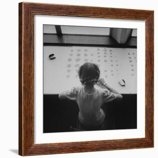 Newly Trained Girl Sorting Thousands of Dollars Worth of Diamonds-Bob Landry-Framed Photographic Print