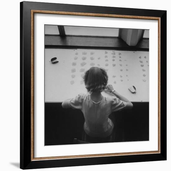 Newly Trained Girl Sorting Thousands of Dollars Worth of Diamonds-Bob Landry-Framed Photographic Print