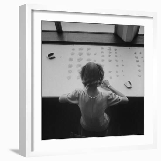 Newly Trained Girl Sorting Thousands of Dollars Worth of Diamonds-Bob Landry-Framed Photographic Print