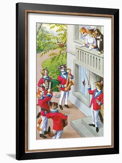 Newlywed Cats Serenade--Framed Art Print