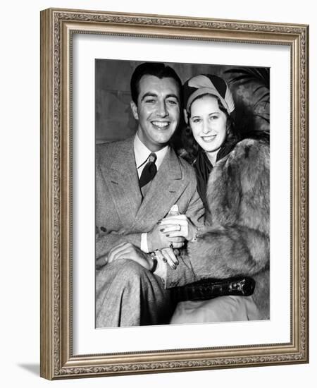 Newlyweds Robert Taylor and Barbara Stanwyck After Their Surprise Elopement, ca. 1939-null-Framed Photo