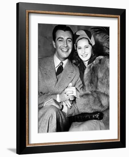 Newlyweds Robert Taylor and Barbara Stanwyck After Their Surprise Elopement, ca. 1939-null-Framed Photo