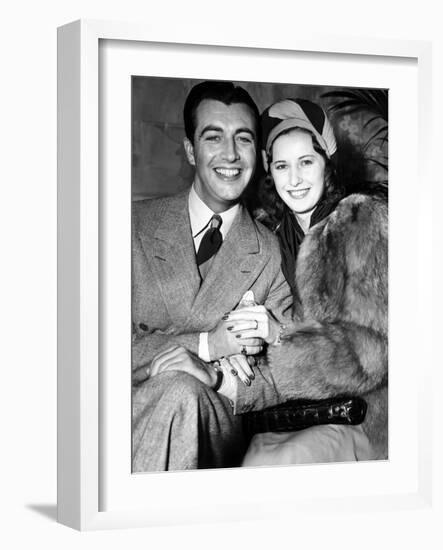 Newlyweds Robert Taylor and Barbara Stanwyck After Their Surprise Elopement, ca. 1939-null-Framed Photo