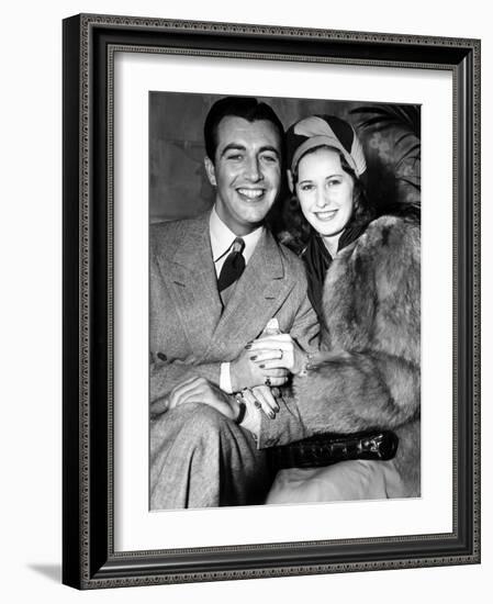 Newlyweds Robert Taylor and Barbara Stanwyck After Their Surprise Elopement, ca. 1939-null-Framed Photo