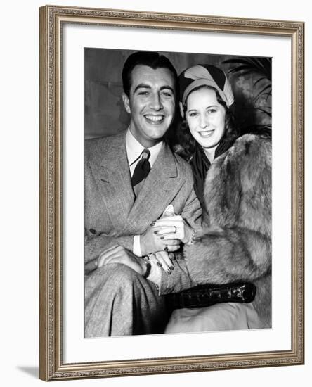 Newlyweds Robert Taylor and Barbara Stanwyck After Their Surprise Elopement, ca. 1939-null-Framed Photo