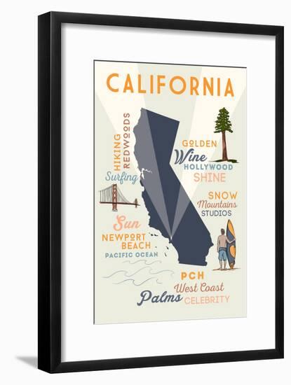 Newport Beach, California and Icons-Lantern Press-Framed Art Print