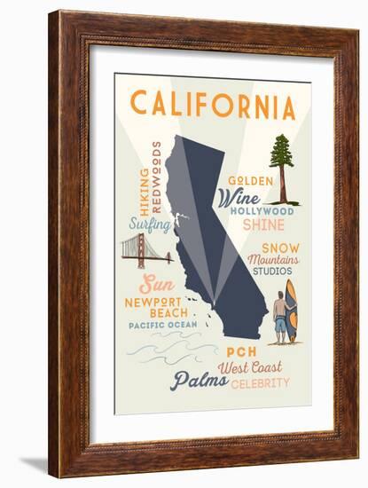 Newport Beach, California and Icons-Lantern Press-Framed Art Print