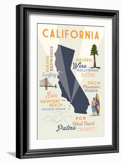 Newport Beach, California and Icons-Lantern Press-Framed Art Print