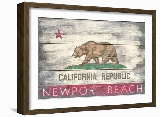 Newport Beach, California - California State Flag - Barnwood Painting-Lantern Press-Framed Art Print