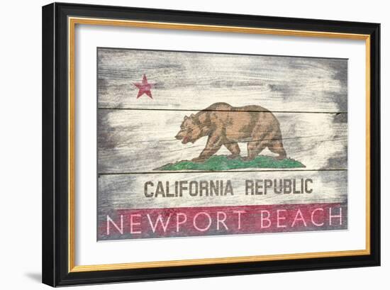 Newport Beach, California - California State Flag - Barnwood Painting-Lantern Press-Framed Art Print