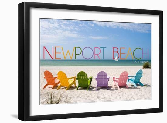 Newport Beach, California - Colorful Beach Chairs-Lantern Press-Framed Art Print