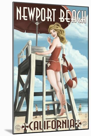 Newport Beach, California - Lifeguard Pinup-Lantern Press-Mounted Art Print