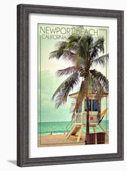 Newport Beach, California - Lifeguard Shack and Palm-Lantern Press-Framed Art Print