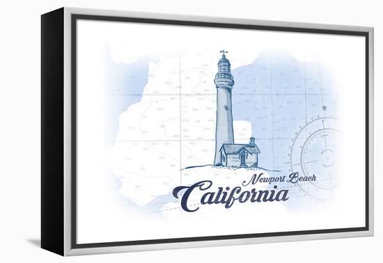 Newport Beach, California - Lighthouse - Blue - Coastal Icon-Lantern Press-Framed Stretched Canvas