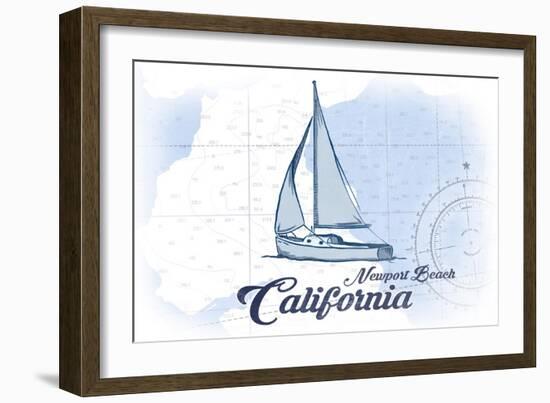 Newport Beach, California - Sailboat - Blue - Coastal Icon-Lantern Press-Framed Art Print